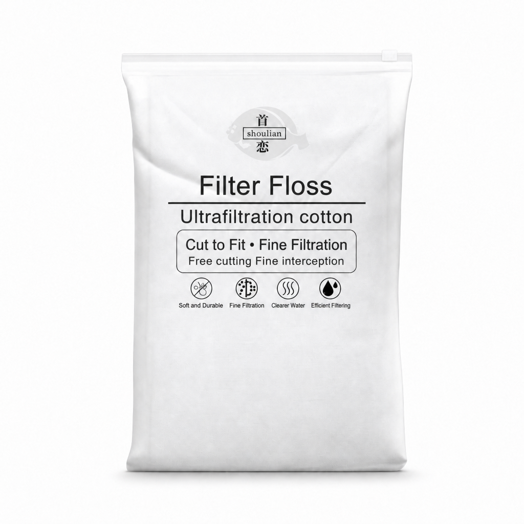 Aquiora filter floss packaging with English product information