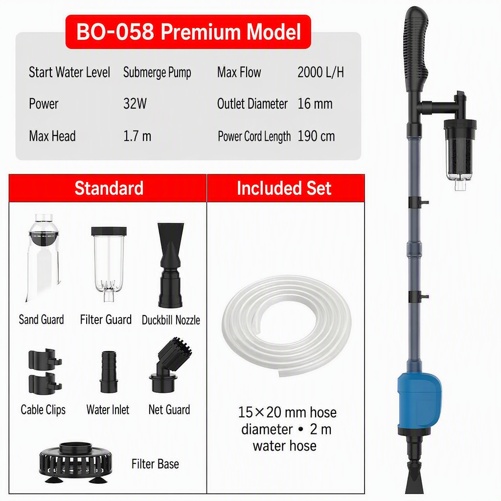 BO-058 premium model specifications and included accessories